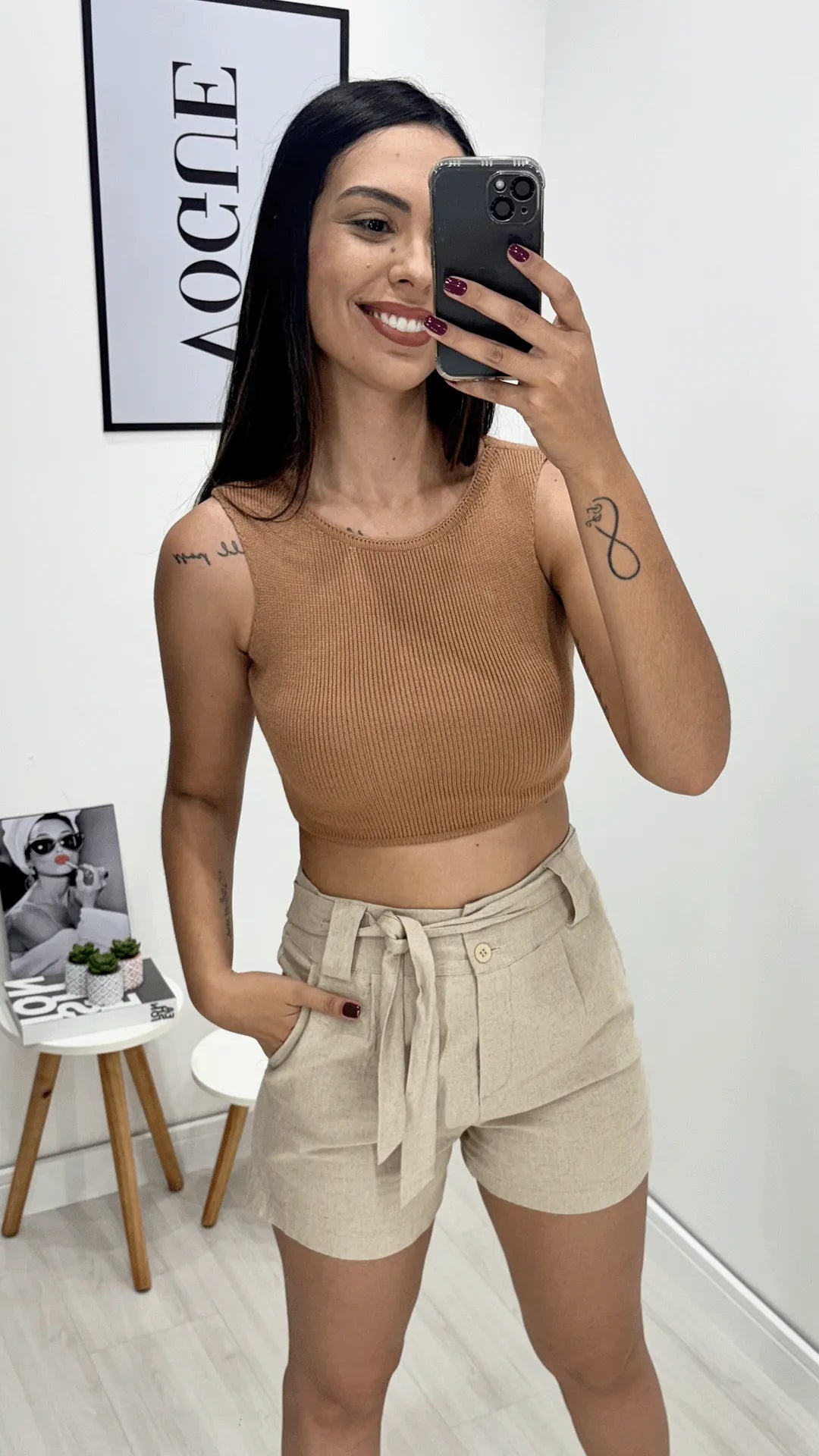Cropped modal regata, Marrom, feito com tecido Modal, disponível na DuoAnge Store em Umuarama