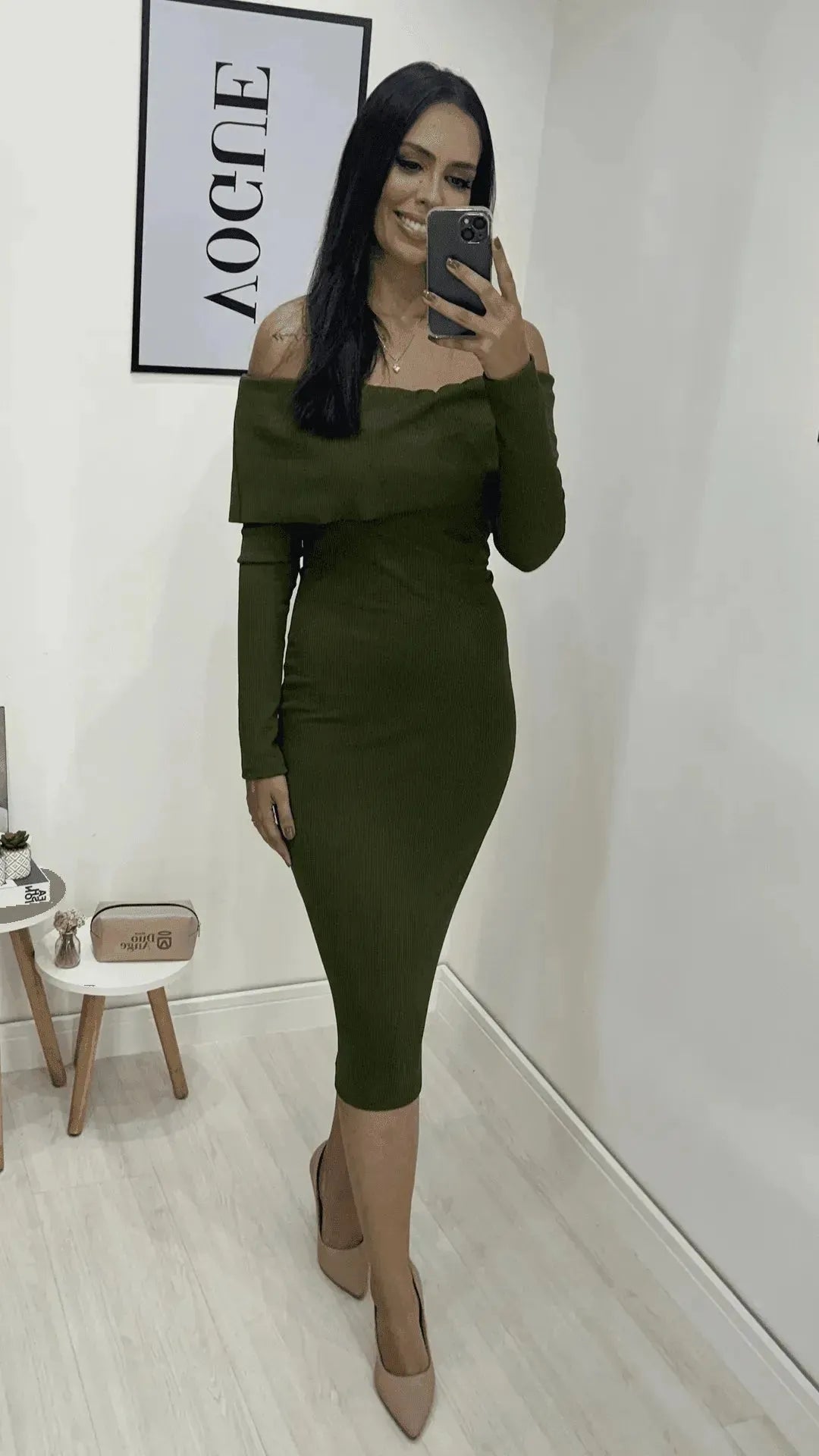 Vestido canelado, Verde, feito com tecido Canelado, disponível na DuoAnge Store em Umuarama